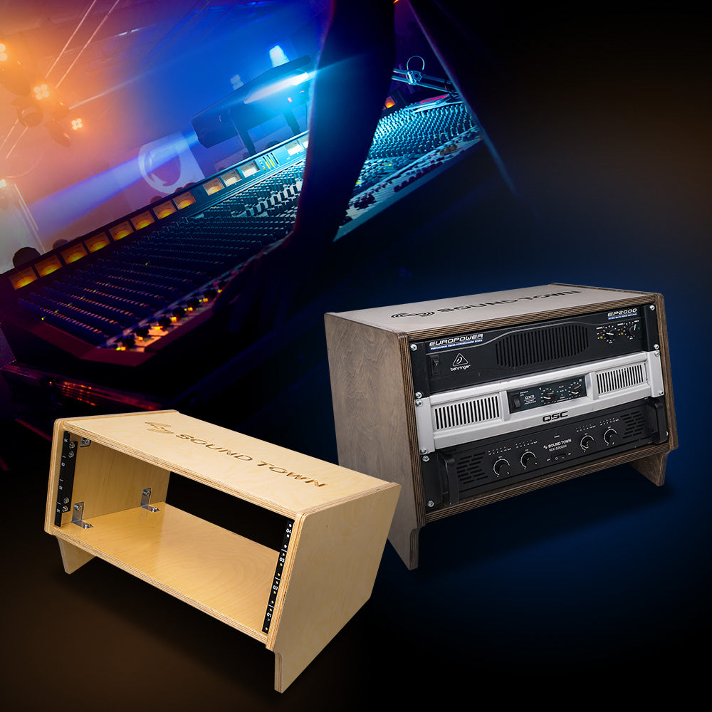 Sound Town SDRK-Y4SL-R | REFURBISHED: DIY 4U Angled Desktop Turret Studio Rack with Baltic Birch Plywood, Golden Oak, Assembly Required - for Home Studio, Recording Room Equipment