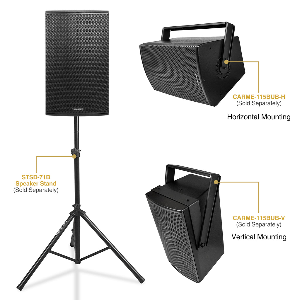 Sound Town CARME-115BG3 | CARME Series 15" 900W 2-Way Professional PA DJ Speaker, Black with Titanium Driver for Installation, Live Sound, Karaoke, Bar, Church-Versatile installation options w/Speaker Stand and Wall-Mount/ Surface Mount