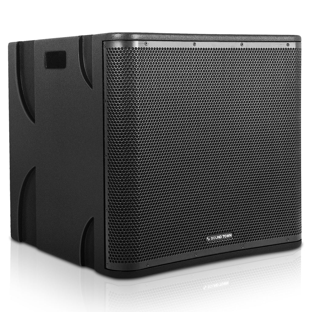 Sound Town CARME-15SPW-PAIR CARME Series 15" 1400 Watts Powered PA DJ Subwoofers with DSP and Plywood Enclosure, Black - Right Panel