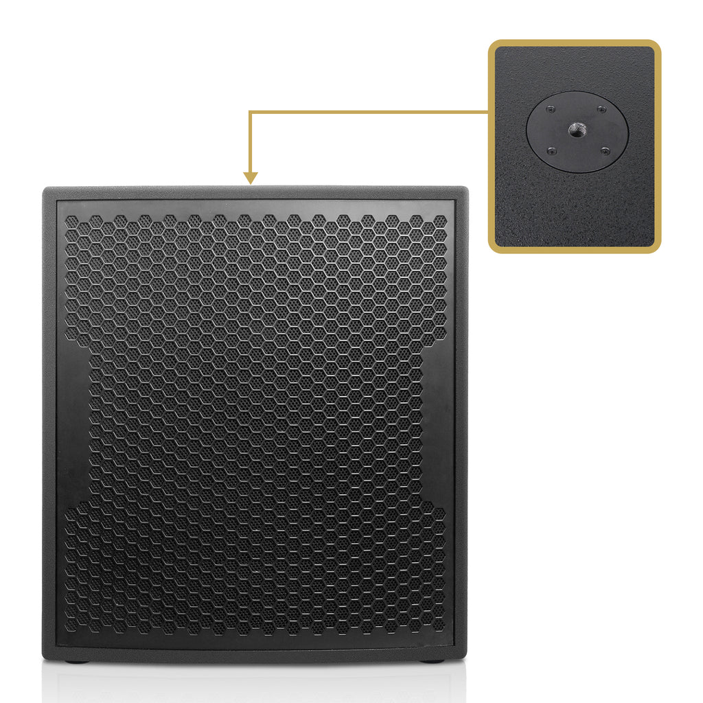 Sound Town CARME-18M64 18” 2200W Powered PA Subwoofer, Black w/ Speaker Output, DSP, Plywood, for Lounges, Clubs, Bars, Theaters, Restaurants, Churches - M20 mounting socket on the top