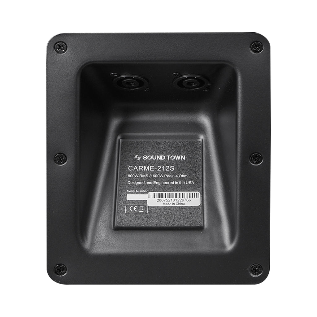 Sound Town CARME-212S | CARME Series Dual 12" 1600W Passive PA DJ Subwoofer with Folded Horn Design, Black, for Lounge, Club, Bar, Theater, Restaurant, Church - Speakon Input/Output Plate