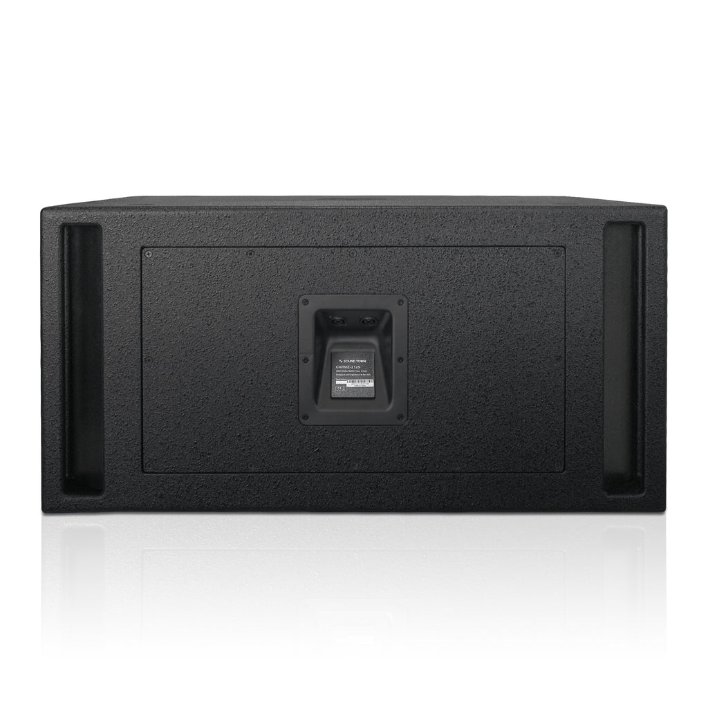 Sound Town CARME-212S | CARME Series Dual 12" 1600W Passive PA DJ Subwoofer with Folded Horn Design, Black, for Lounge, Club, Bar, Theater, Restaurant, Church - Back Panel