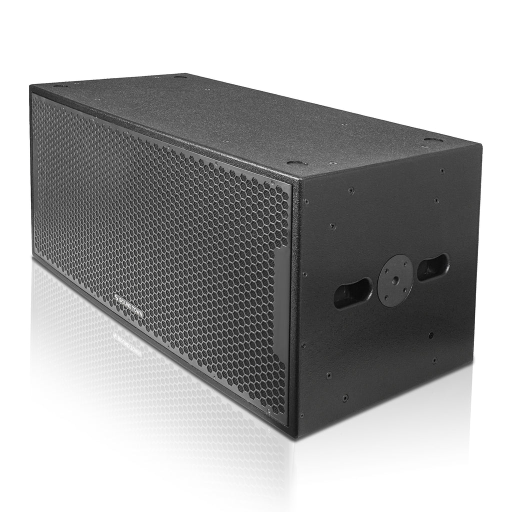 Sound Town CARME-218SBPW | CARME Series Dual 18" 3200W PA/DJ Powered Subwoofer w/ DSP, 2-Channel Class-D, 4" Voice Coil, Plywood, Bass Reinforcement, Black - Left Side