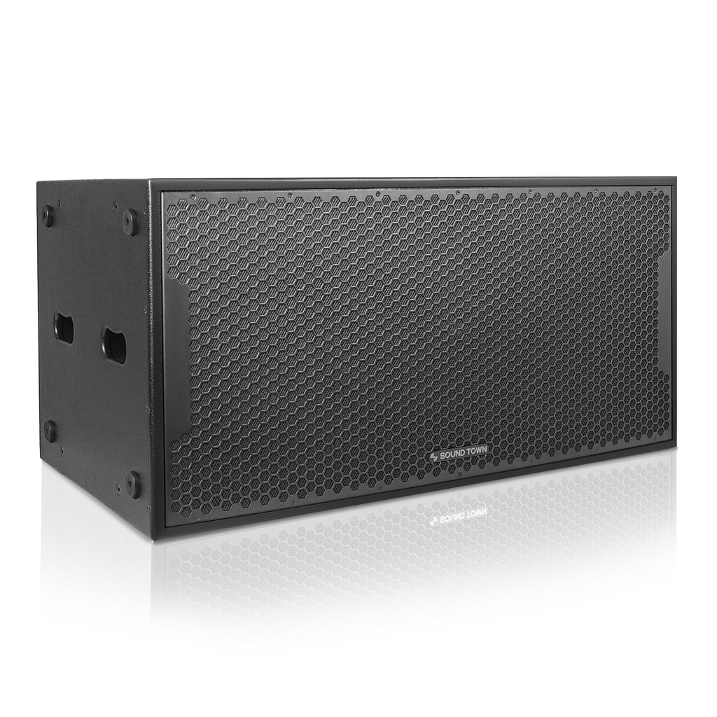 Sound Town CARME-218SBPW | CARME Series Dual 18" 3200W PA/DJ Powered Subwoofer w/ DSP, 2-Channel Class-D, 4" Voice Coil, Plywood, Bass Reinforcement, Black -Right View