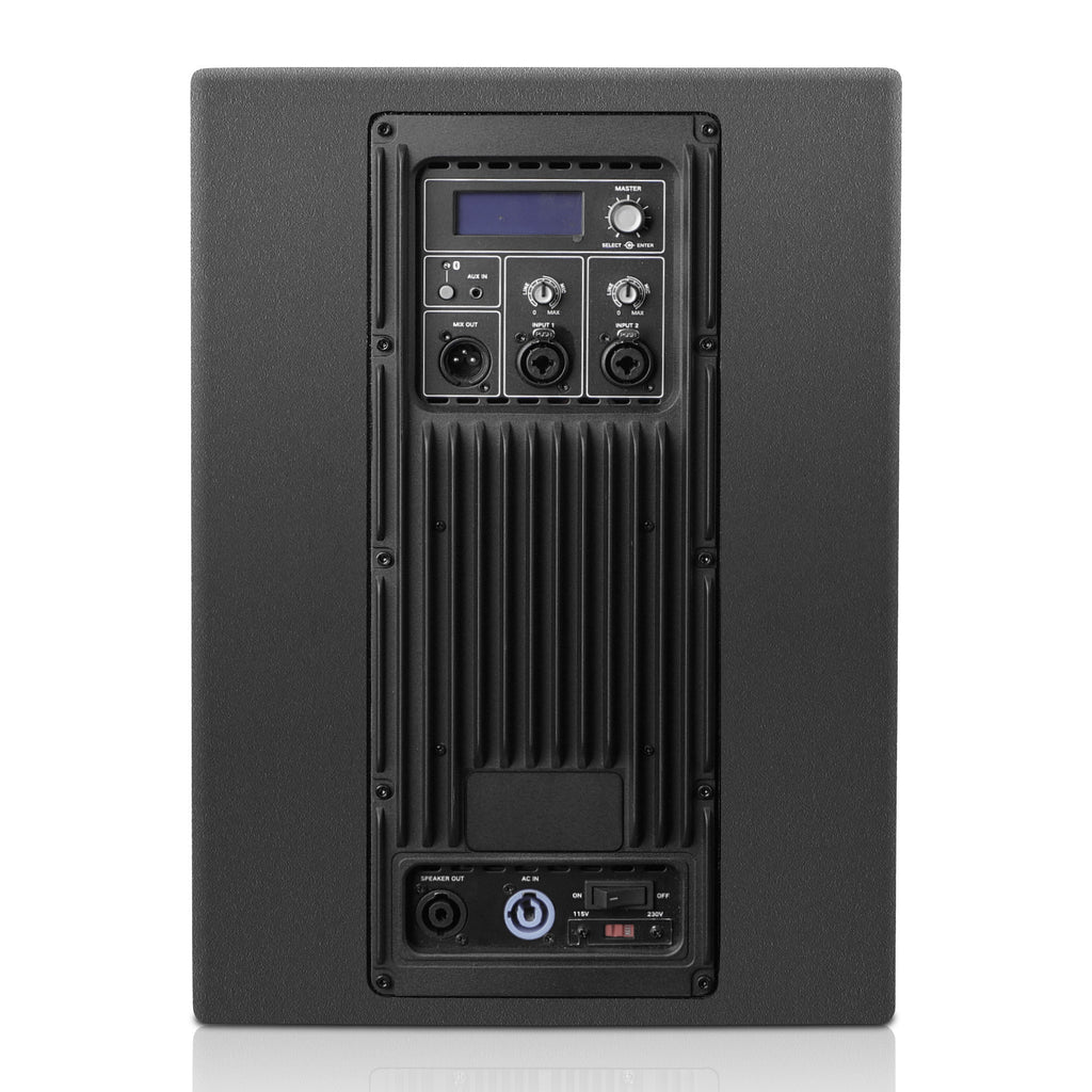 Sound Town CARME-28M64 Dual 8" 2000W Powered PA Subwoofer with Speaker Output, DSP, Plywood for Lounge, Club, Bar, Theater, Restaurant, Church - Back Panel