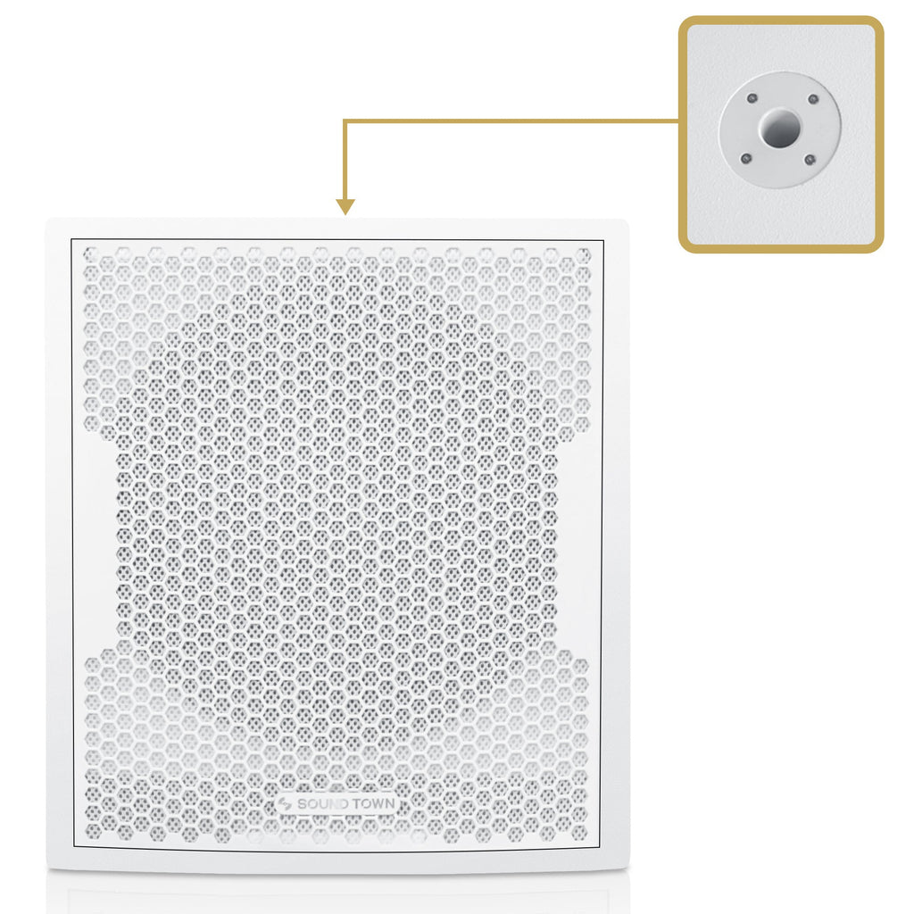 Sound Town CARPO-12DSWPW-R | REFURBISHED: 12" 800W Powered Subwoofer with 2 Speaker Outputs, Plywood Enclosure, White - 35mm mounting socket