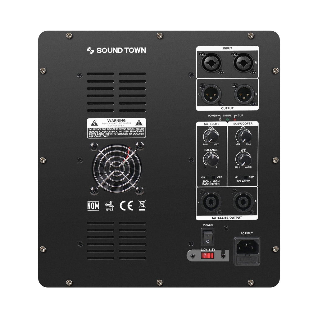 Sound Town CARPO-12DSWPW-R | REFURBISHED: 12" 800W Powered Subwoofer with 2 Speaker Outputs, Plywood Enclosure, White - AMP module control Panel