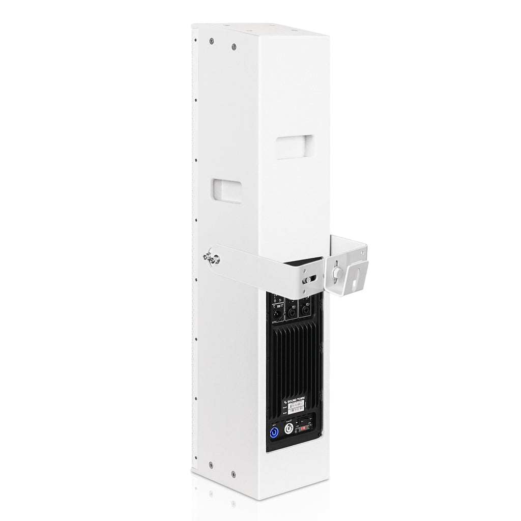 Sound Town CARPO-K12WPW | High-Power Powered Wall-Mount Column Line Array Speaker W/ 6x5" Woofers, Dual Compression Drivers, Class-D W/DSP, TWS, Plywood, White with U-brackets