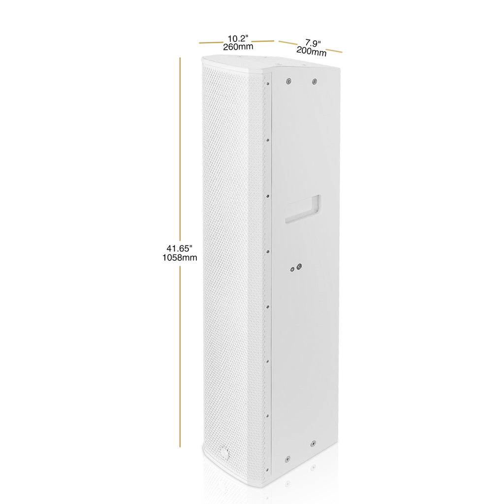 Sound Town CARPO-K12WPW | High-Power Powered Wall-Mount Column Line Array Speaker W/ 6x5" Woofers, Dual Compression Drivers, Class-D W/DSP, TWS, Plywood, White - Size Dimensions