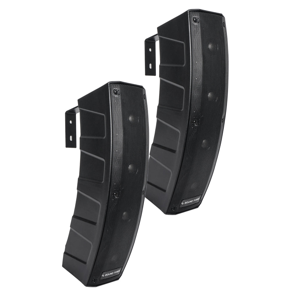 Sound Town CARPO-M12V4 | CARPO Series 500W Passive Column Speaker Mini Line Array System w/ Two 4 X 4” Column Speakers, Stands and 9-Feet Speakon Cables, Black - Pair