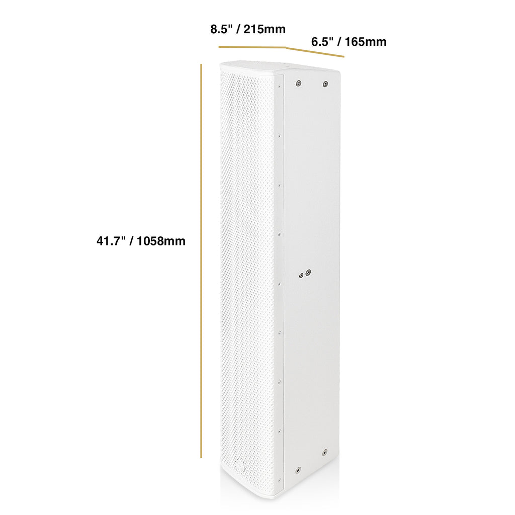 Sound Town CARPO-P12W | High-Power 1300W Passive Column Line Array Speaker with 6x5" Woofers, Birch Plywood, Wall Mount, for Installations, White - Size and Dimensions