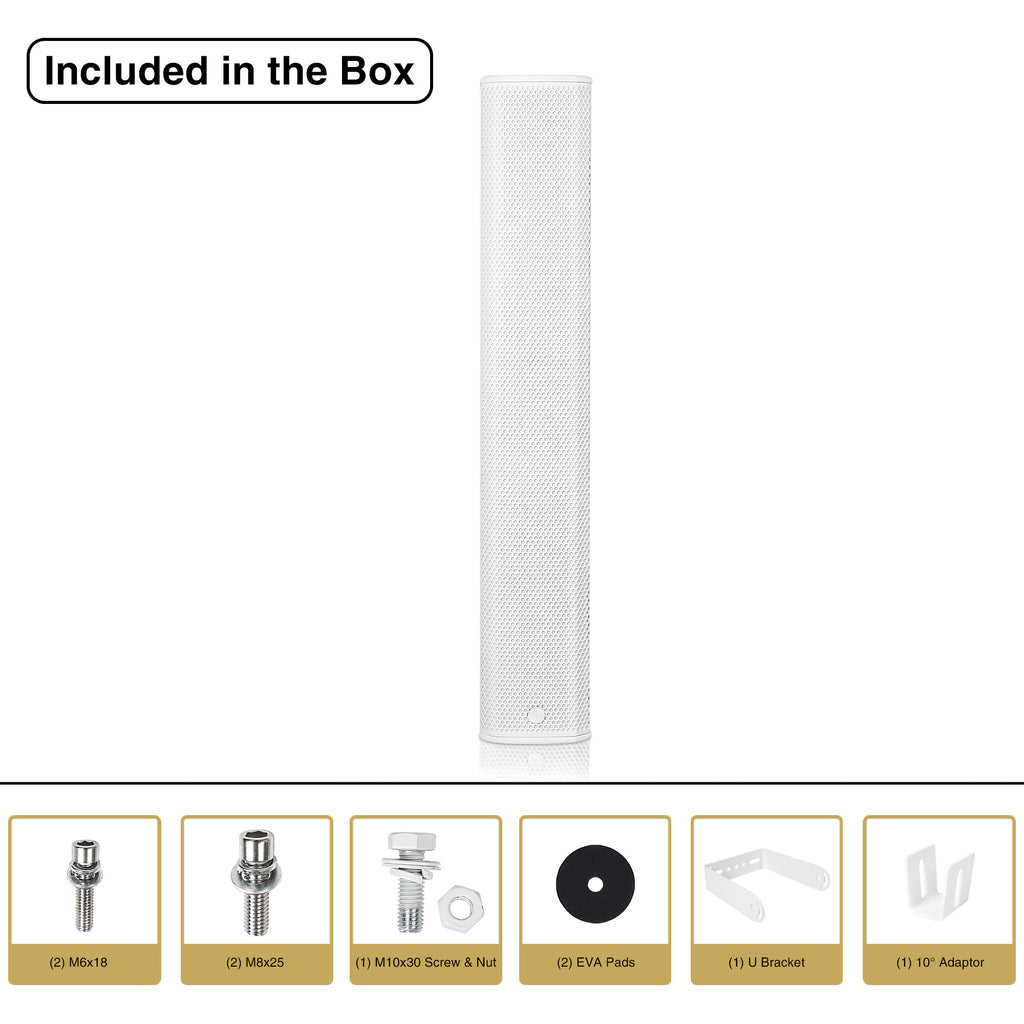 Sound Town CARPO-P12W | High-Power 1300W Passive Column Line Array Speaker with 6x5" Woofers, Birch Plywood, Wall Mount, for Installations, White - Package Content