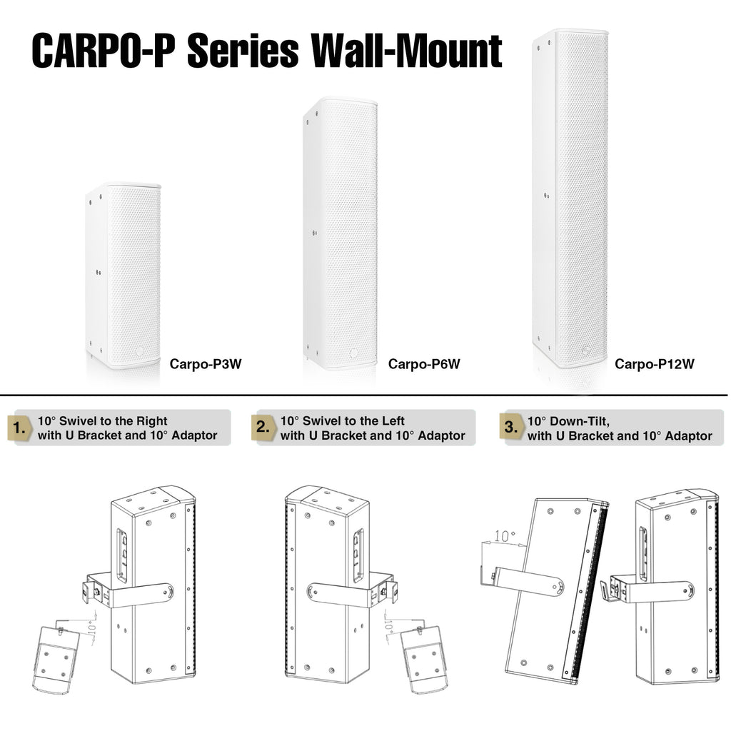 Sound Town CARPO-P12W | High-Power 1300W Passive Column Line Array Speaker with 6x5" Woofers, Birch Plywood, Wall Mount, for Installations, White - Flexible Mounting Options