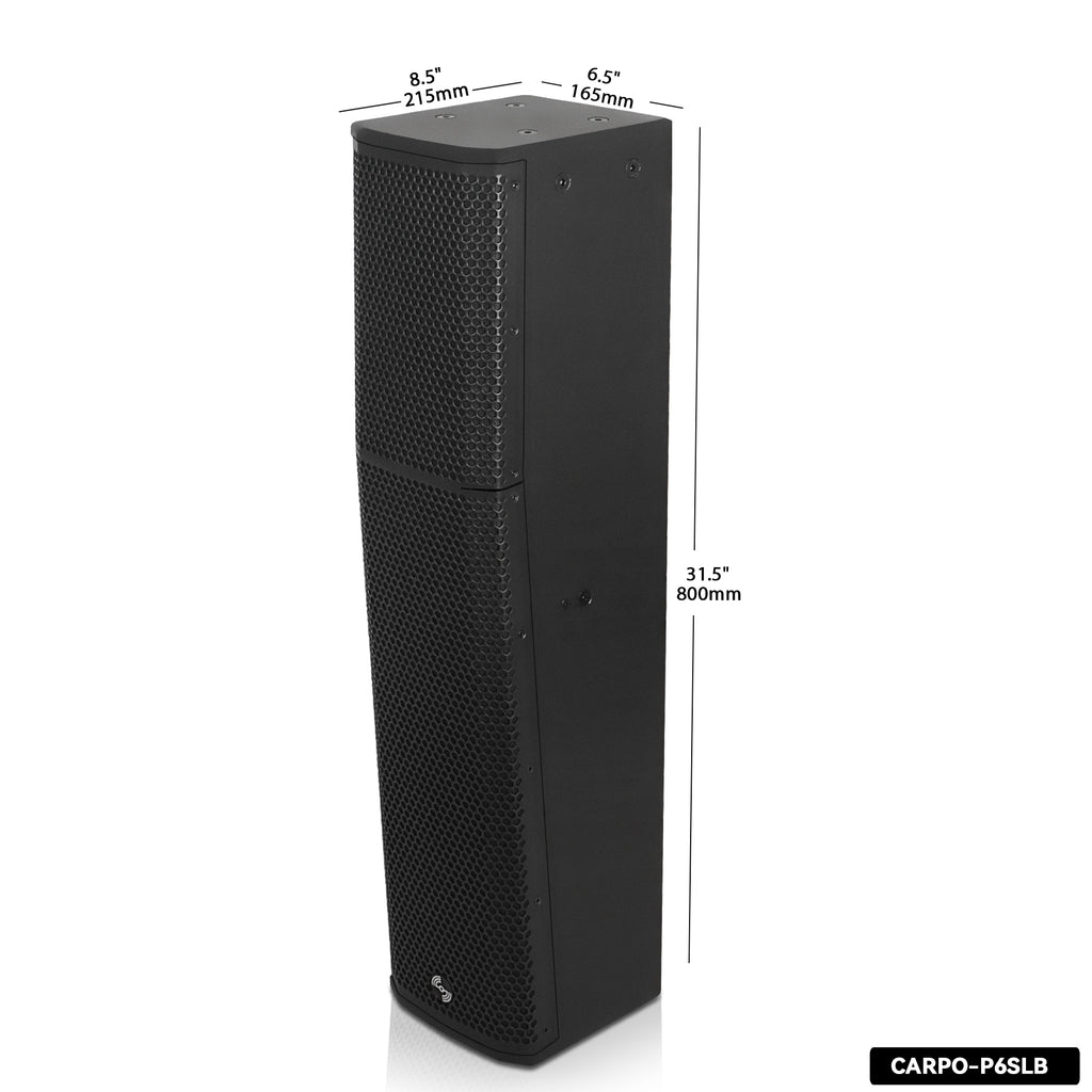 Sound Town CARPO-P6SLB | High-Power 900W Passive Slant Column Line Array Speakers with 4x5" Woofers, Birch Plywood, Asymmetrical Vertical Coverage, Black-Dimension