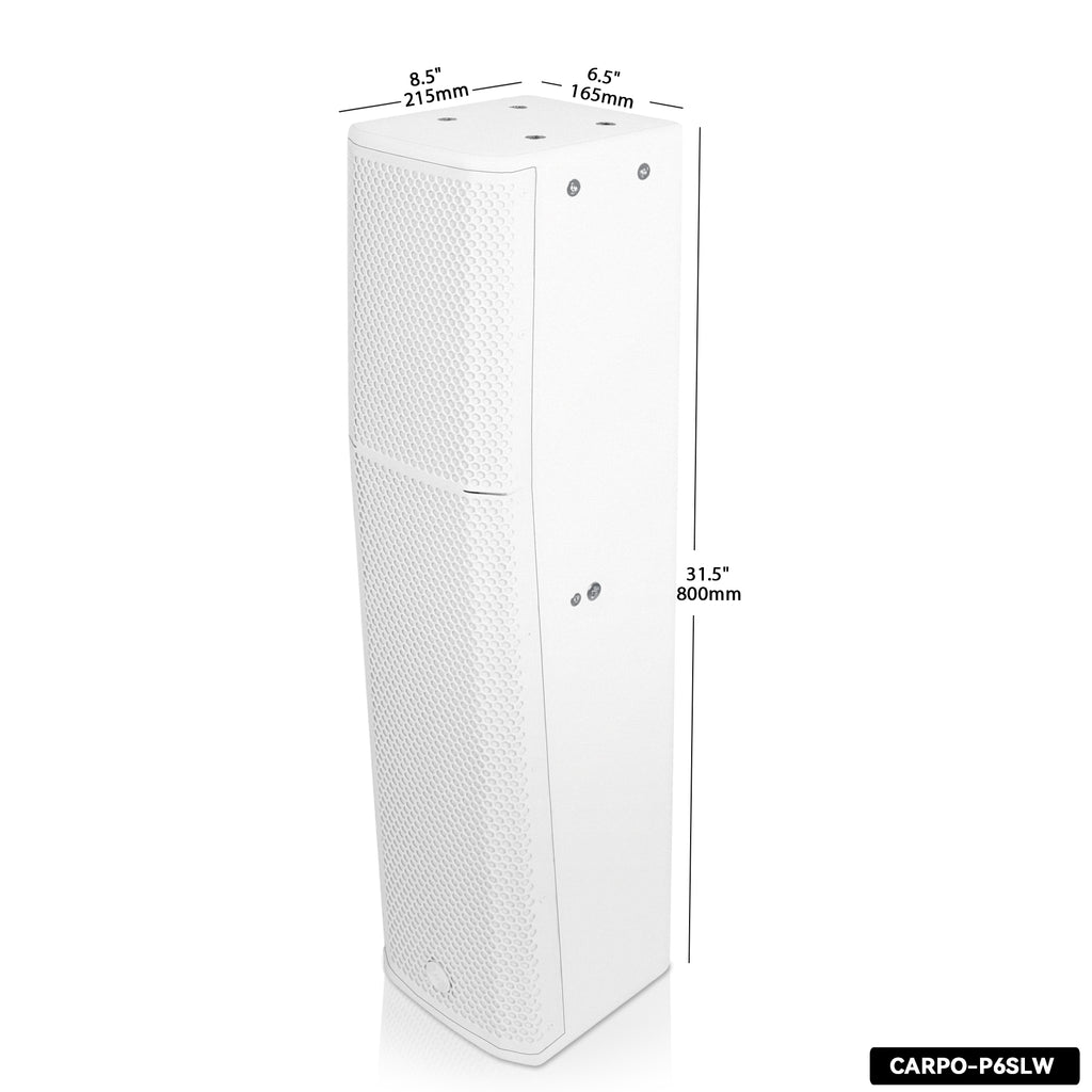 Sound Town CARPO-P6SLW | High-Power 900W Passive Slant Column Line Array Speakers with 4x5" Woofers, Birch Plywood, Asymmetrical Vertical Coverage, White-Dimension