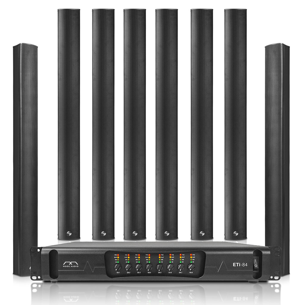Sound Town ETI8X8M106B | Passive Column Line Array System with 8 x Aluminum Column Speakers, One 8-Ch Power Amplifier, for Conference, Commercial Installation
