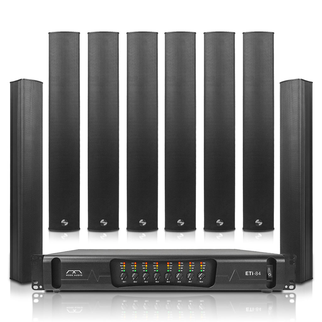 Sound Town ETI8X8M64B | Passive Column Line Array System with 8 x Aluminum Column Speakers, One 8-Ch Power Amplifier, for Conference, Commercial Installation
