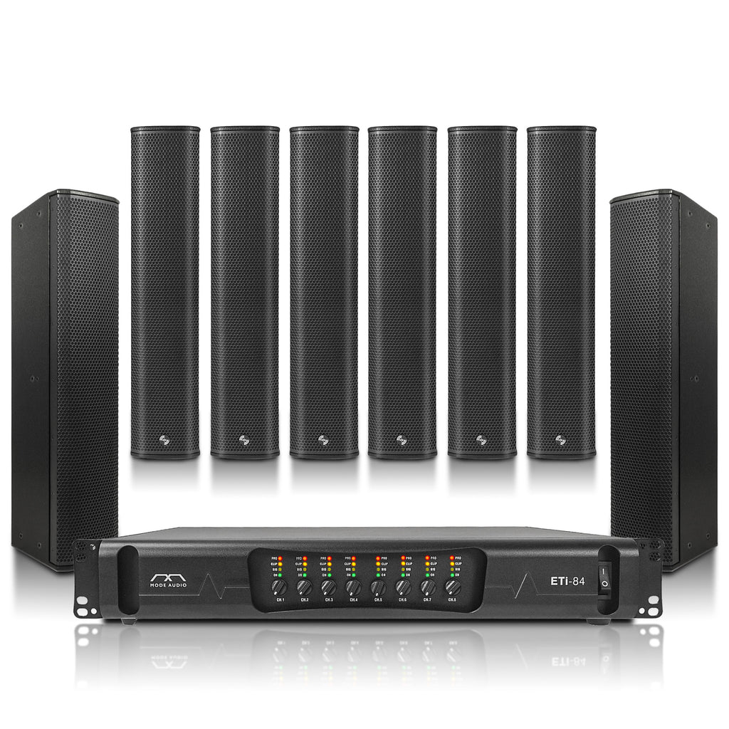 Sound Town ETI8X8P6B | Passive Column Line Array System with Eight Column Speakers, One 8-Channel Power Amplifier, for Conference, Restaurant, Commercial Installation