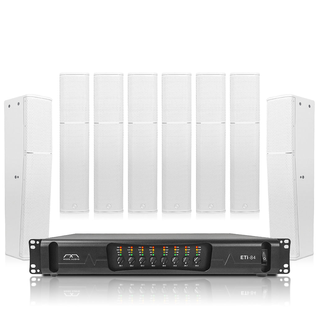 Sound Town ETI8X8P6SLW | Passive Column Line Array System with 8 x Column Speakers, One 8-Ch Power Amplifier, for Conference, Restaurant, Commercial Installation