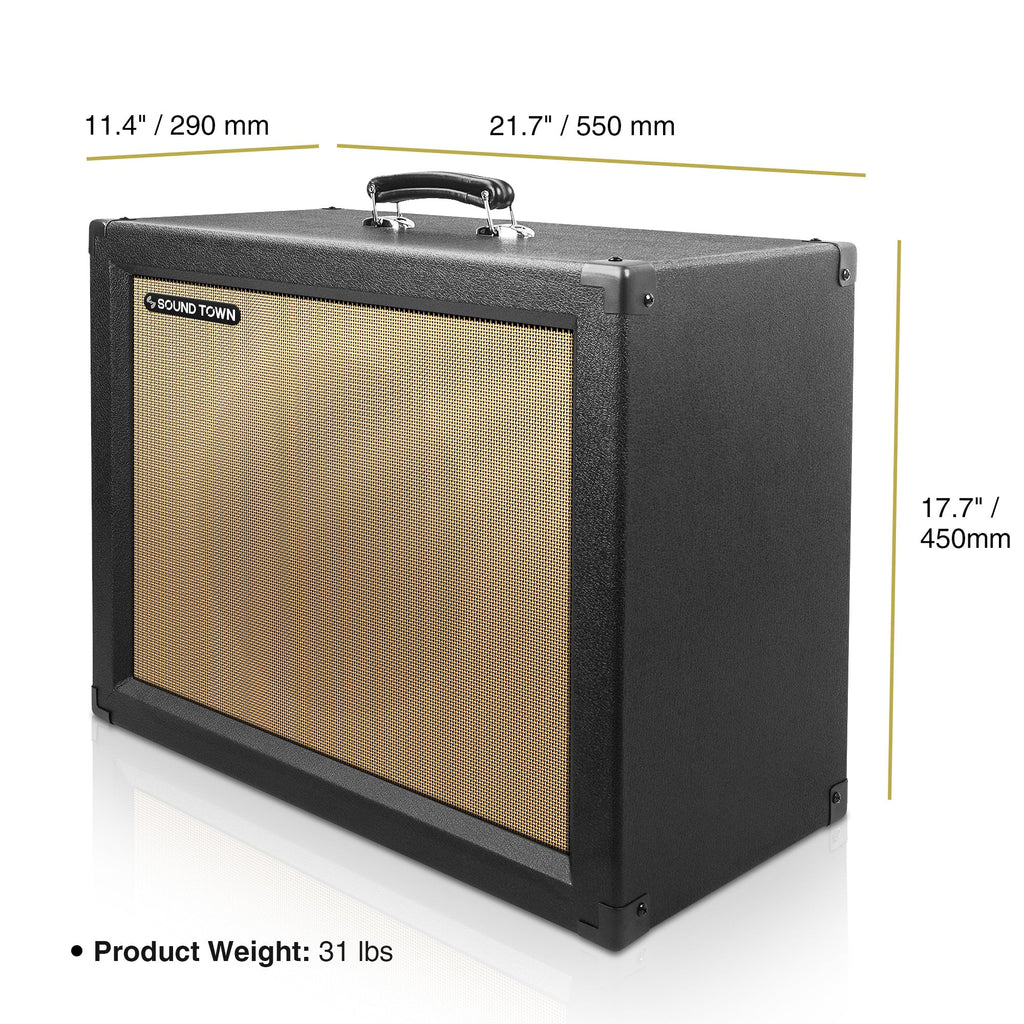Sound Town GUC112BK-R | REFURBISHED: 1 x 12" 65W Guitar Speaker Cabinet, Plywood, Black - Size, Dimensions, and Weight