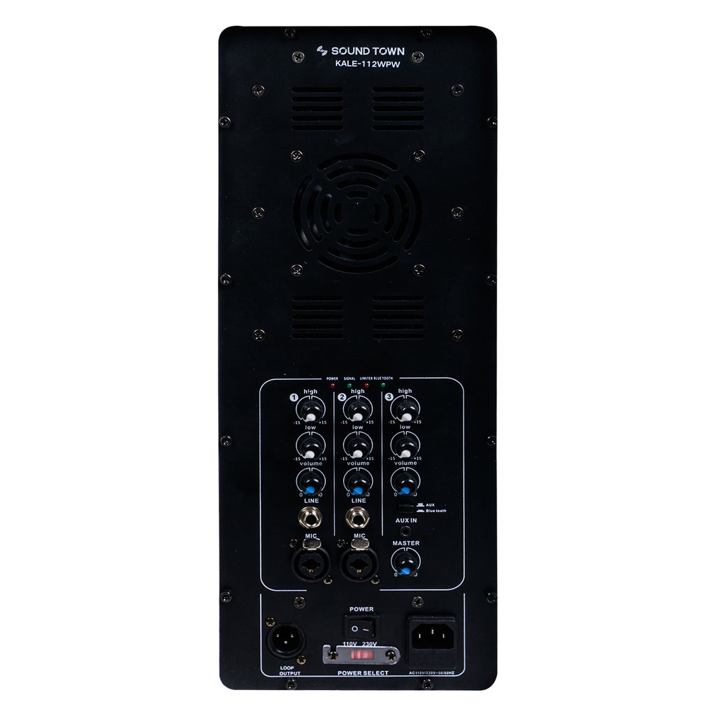 Sound Town KALE-112WPW-PAIR | KALE Series 2-Pack 12” 700W Powered DJ PA Speaker with Bluetooth and 3-Channel Mixer, for Mobile DJ, Live Sound, Karaoke, Bar, Church, White - Plate Amp Module