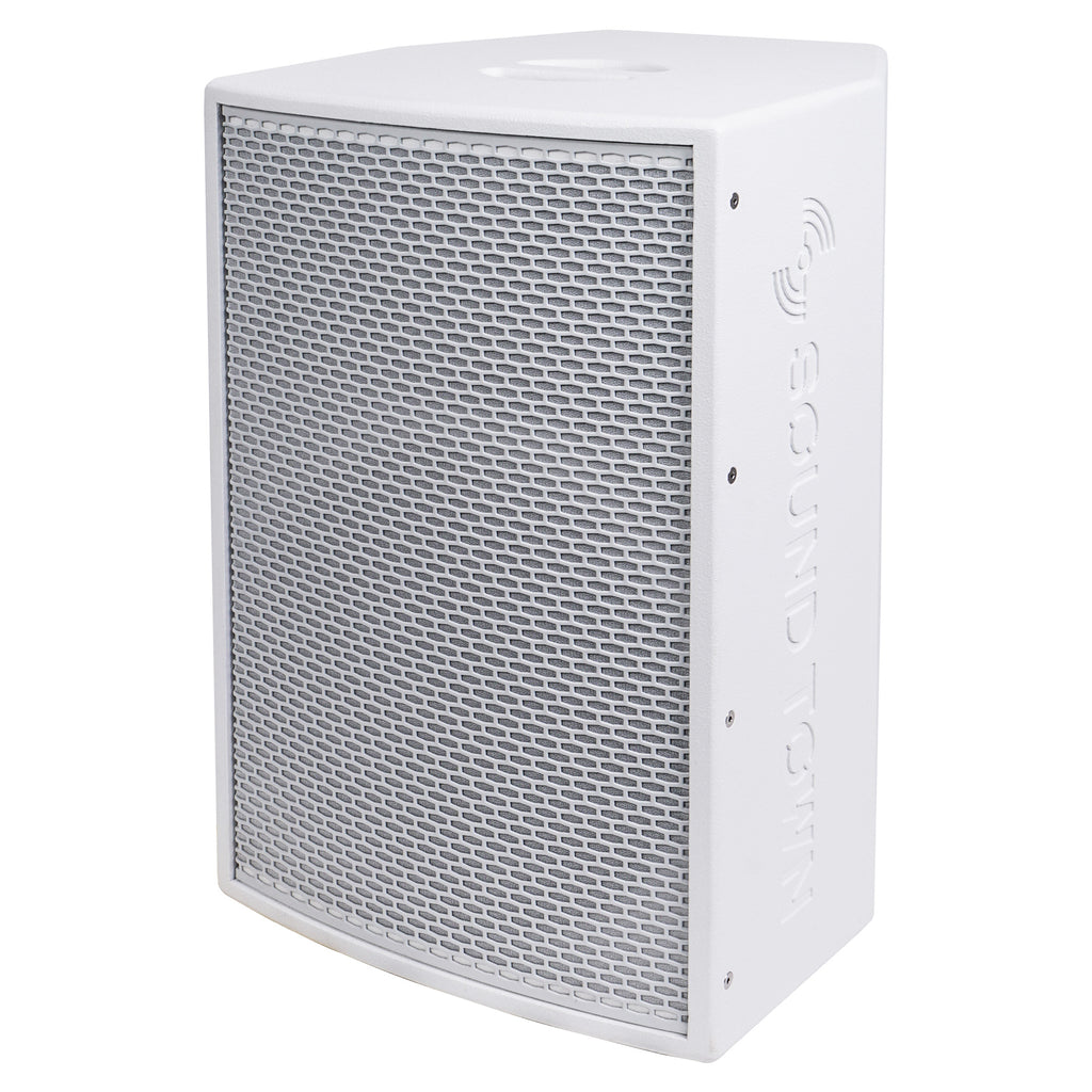 Sound Town KALE-112WPW-PAIR | KALE Series 2-Pack 12” 700W Powered DJ PA Speaker with Bluetooth and 3-Channel Mixer, for Mobile DJ, Live Sound, Karaoke, Bar, Church, White - Left Panel
