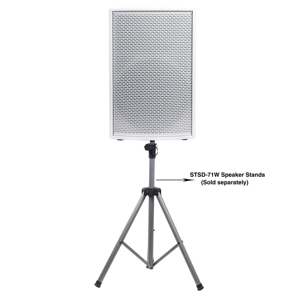Sound Town KALE-112WPW-PAIR | KALE Series 2-Pack 12” 700W Powered DJ PA Speaker with Bluetooth and 3-Channel Mixer, for Mobile DJ, Live Sound, Karaoke, Bar, Church, White - STSD-71W Speaker Stands