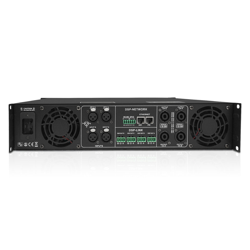 Sound Town M20.4D | Class-D 4-Channel PA/DJ Professional Power Amplifier, DSP, Dante, FIR, 4 x 3400W RMS at 4Ω, Capacitive Touch Screen, PFC Power-Back Panel