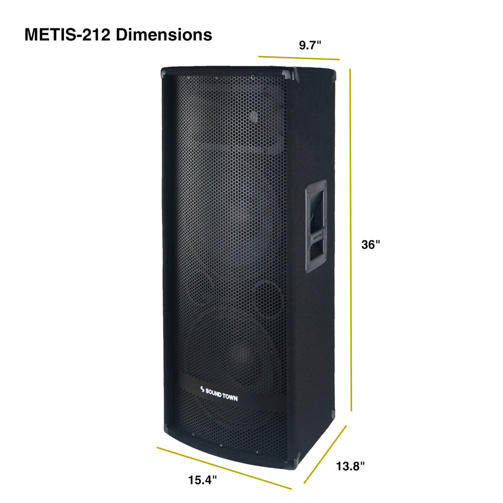 Sound Town METIS-212UPDM | METIS Series Dual 12" 1200W 2-Way Full-range Passive DJ PA Pro Audio Speaker w/ Titanium Compression Driver for Live Sound, Karaoke, Bar, Church - Dimensions