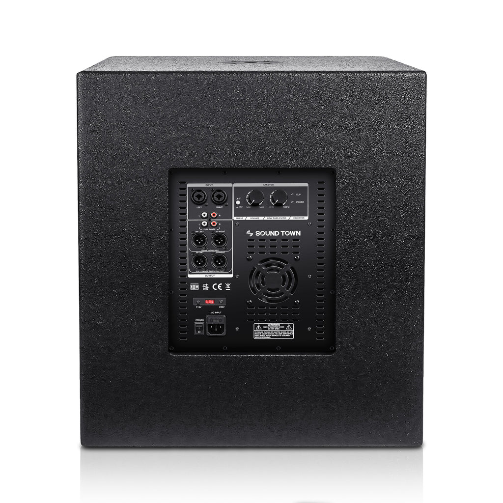 Sound Town METIS-PRO18AS-PAIR | METIS Series Pair of 18" 2400W Powered PA/DJ Subwoofer with Class-D Amplifier, Plywood, Black - Back Panel