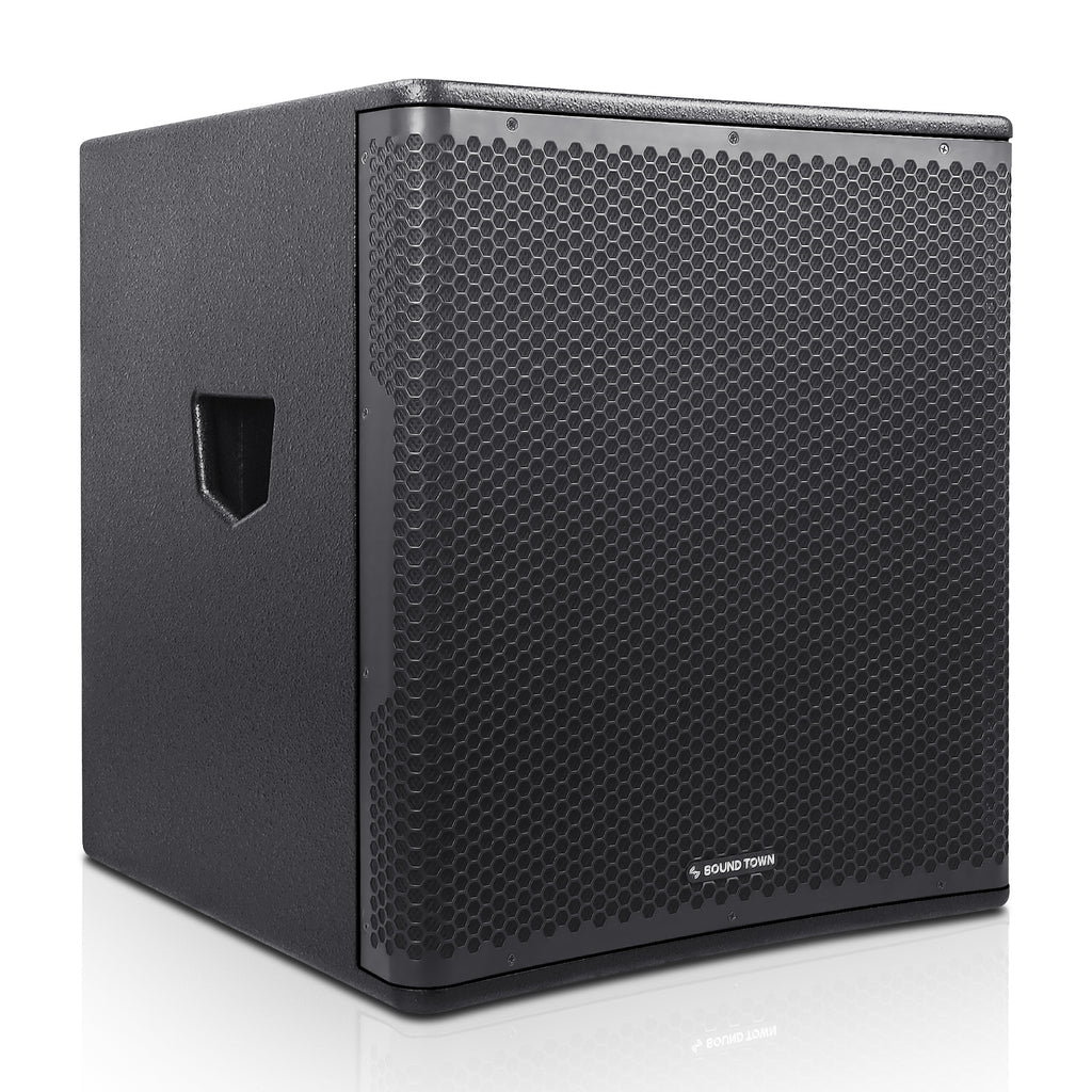 Sound Town METIS-PRO18AS-PAIR | METIS Series Pair of 18" 2400W Powered PA/DJ Subwoofer with Class-D Amplifier, Plywood, Black - Right Panel