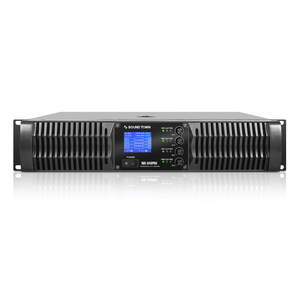 Sound Town NIX-A48PRO-R | REFURBISHED: High-Power Class-AB 4-Channel PA DJ Power Amplifier 4 x 1800W at 4 ohm, 2U Rack Mountable with LCD Display to monitor signal levels, operating mode, temperatures