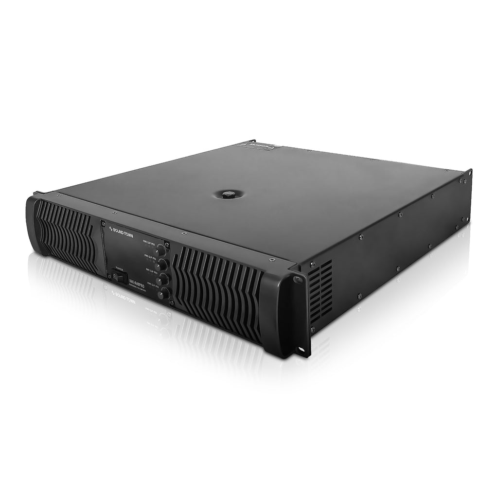 Sound Town NIX-A48PRO-R | REFURBISHED: High-Power Class-AB 4-Channel PA DJ Power Amplifier 4 x 1800W at 4 ohm, 2U Rack Mountable with LCD Display - Left Panel