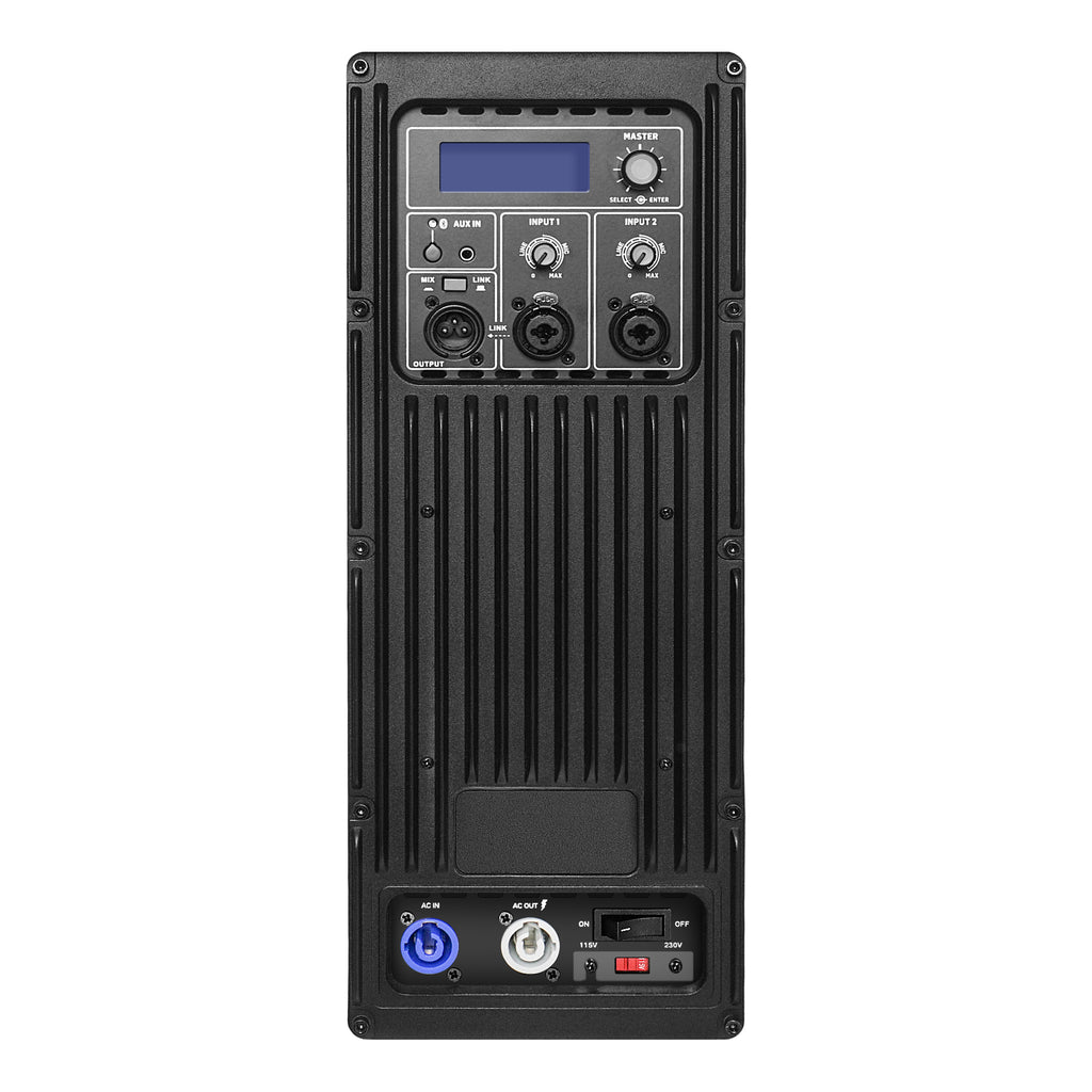 Sound Town OBERON-115PW-R | REFURBISHED: OBERON Series 15" 1400W Powered PA/DJ Speaker w/ 2-Channel Mixer and Onboard DSP, TWS Bluetooth, Plywood, Black - Plate Amp Module