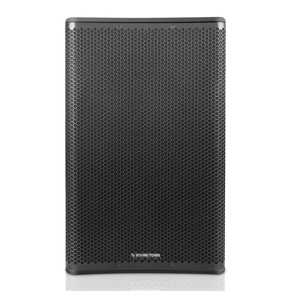 Sound Town OBERON-115PW-R | REFURBISHED: OBERON Series 15" 1400W Powered PA/DJ Speaker w/ 2-Channel Mixer and Onboard DSP, TWS Bluetooth, Plywood, Black - Front Panel