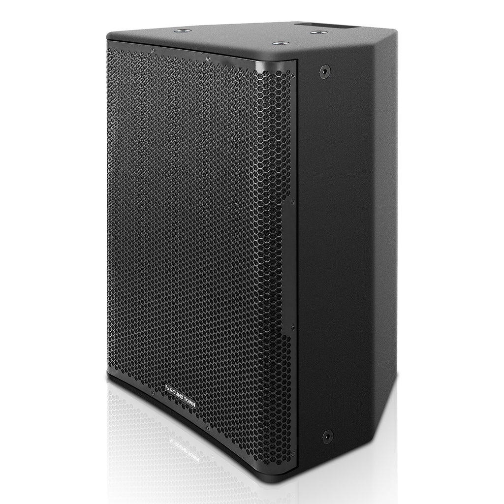 Sound Town OBERON-115PW-R | REFURBISHED: OBERON Series 15" 1400W Powered PA/DJ Speaker w/ 2-Channel Mixer and Onboard DSP, TWS Bluetooth, Plywood, Black - Left Panel, M8 mounting points for a lifting ring (eye bolt)