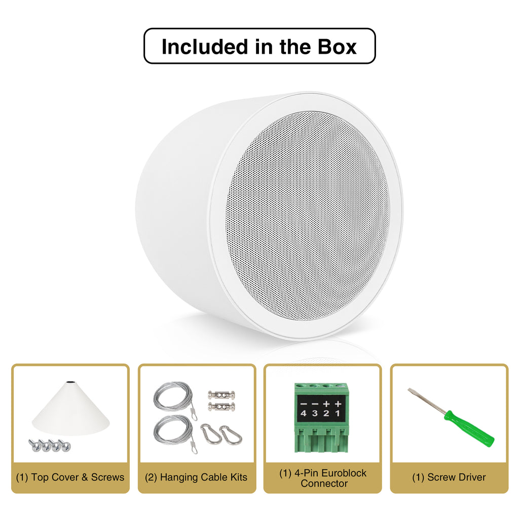 Sound Town PAC180X6PD6W | 6.5" Weather-resistant Pendant Speaker, 70V/100V/8-Ohm, Indoor/Outdoor Commercial Speaker for Home and Commercial Installation, White - Included in the Box, Package Contents