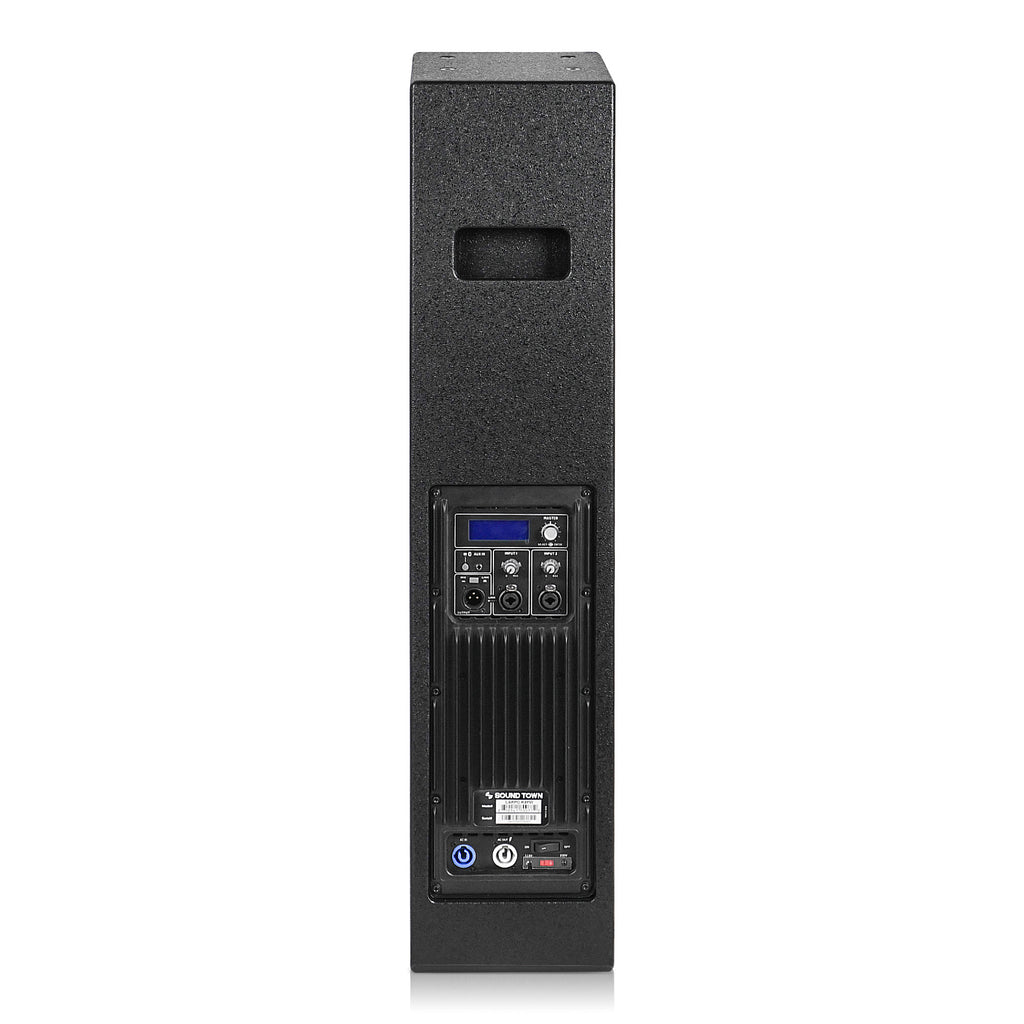 Sound Town PS-18SK8PW | High-Power Powered Column Line Array Speaker with 4x6" Woofers, Dual Compression Drivers, Class-D with DSP, TWS, Birch Plywood, Wall Mount for Installations, Conference, Black - Back Panel