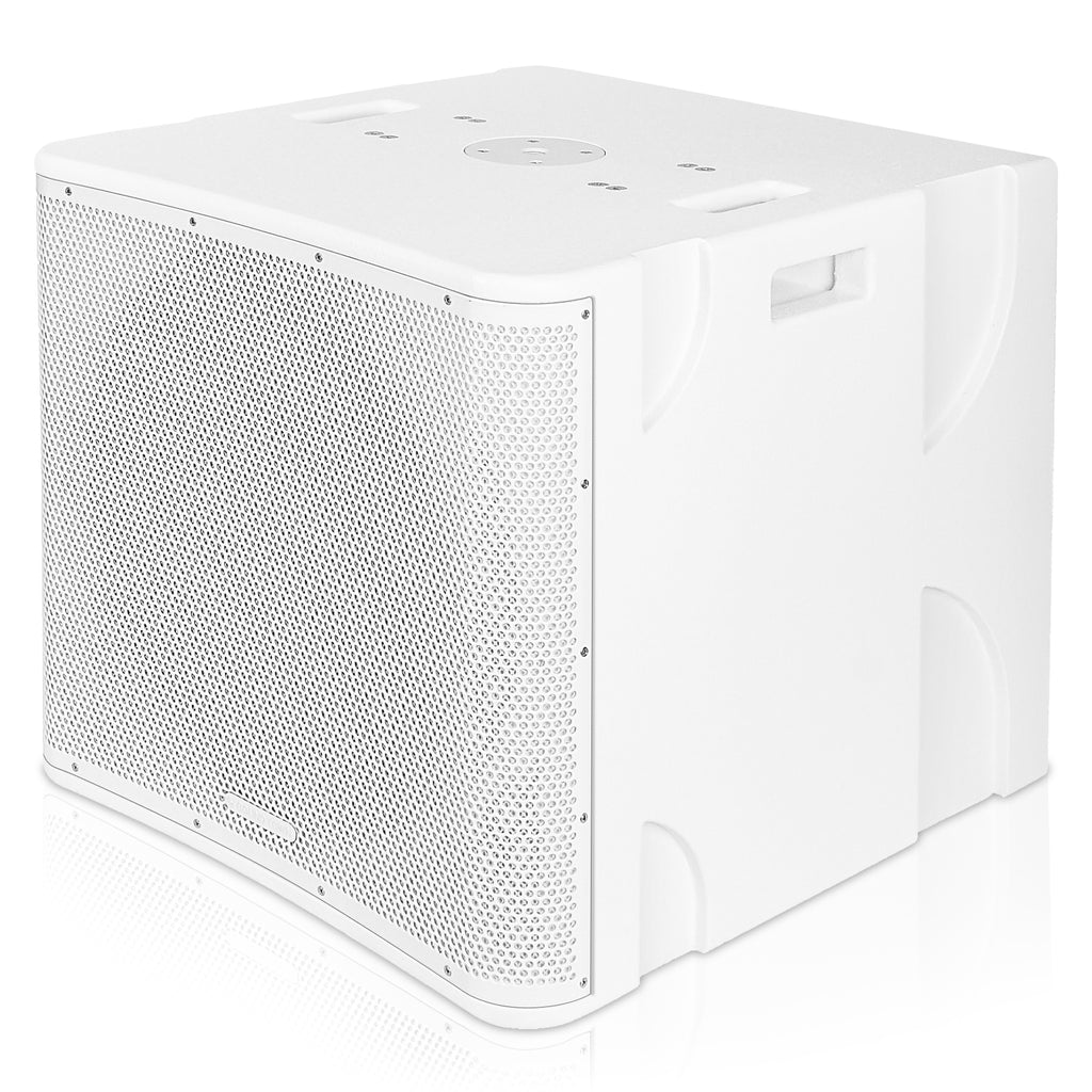 Sound Town PS-18SWK12WPW CARME Series 1600W 18” Powered Subwoofer with DSP, Birch Plywood, White - Left Panel