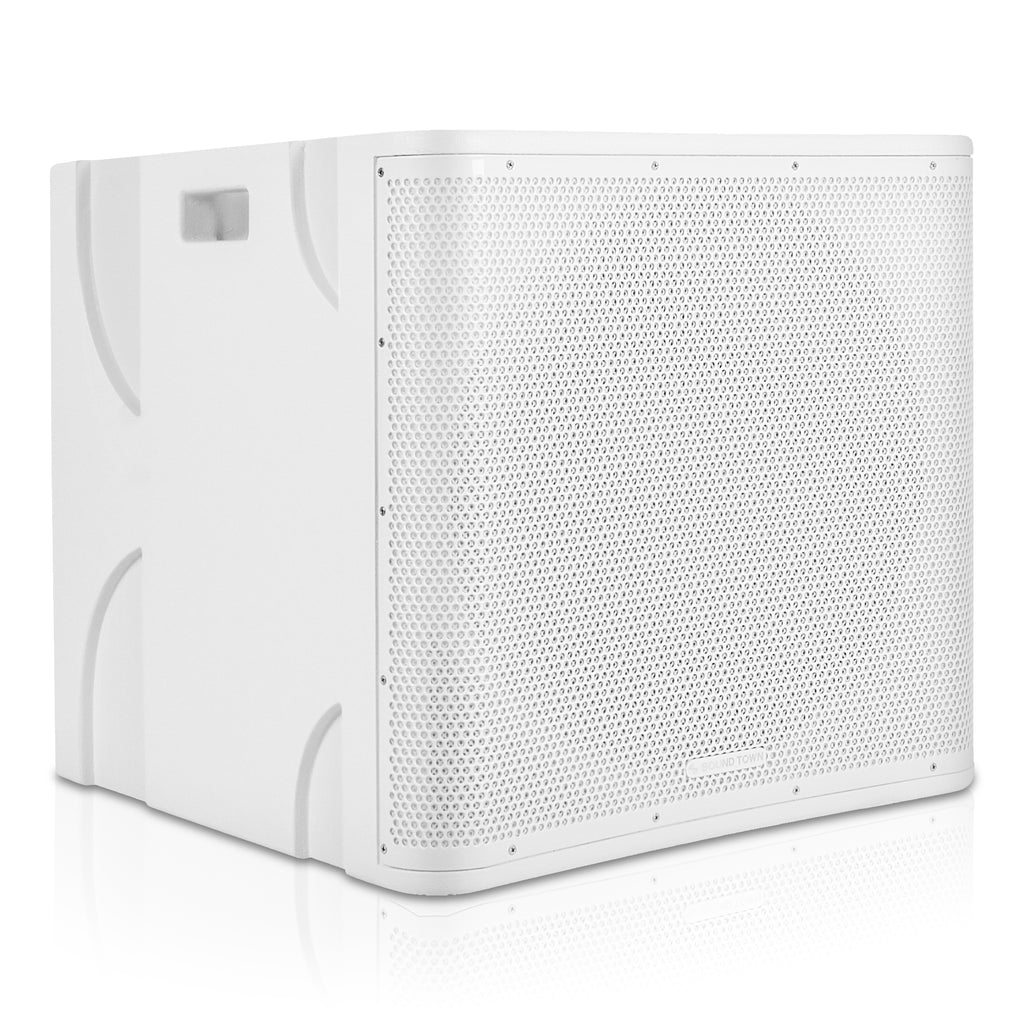 Sound Town PS-18SWK12WPW CARME Series 1600W 18” Powered Subwoofer with DSP, Birch Plywood, White - Right Panel