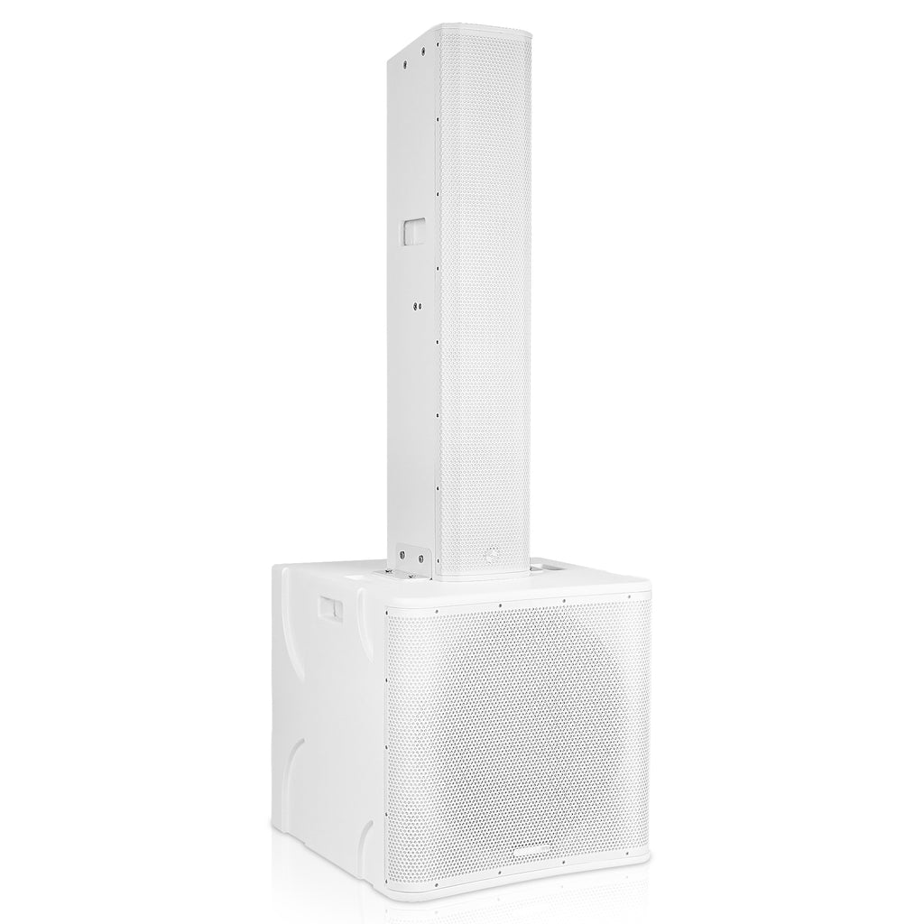 Sound Town PS-18SWK12WPW | Powered PA System with One 18-inch Subwoofer, One High-Power Column Line Array Speaker w/DSP, TWS Bluetooth, Birch Plywood, White