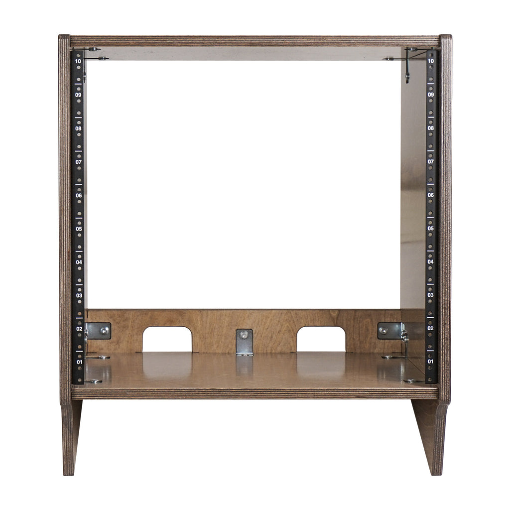 Sound Town SDRK-10SLB | DIY 10U Angled Desktop Turret Studio Rack with Solid Baltic Birch Plywood, Weathered Brown, Assembly Required - Open Back