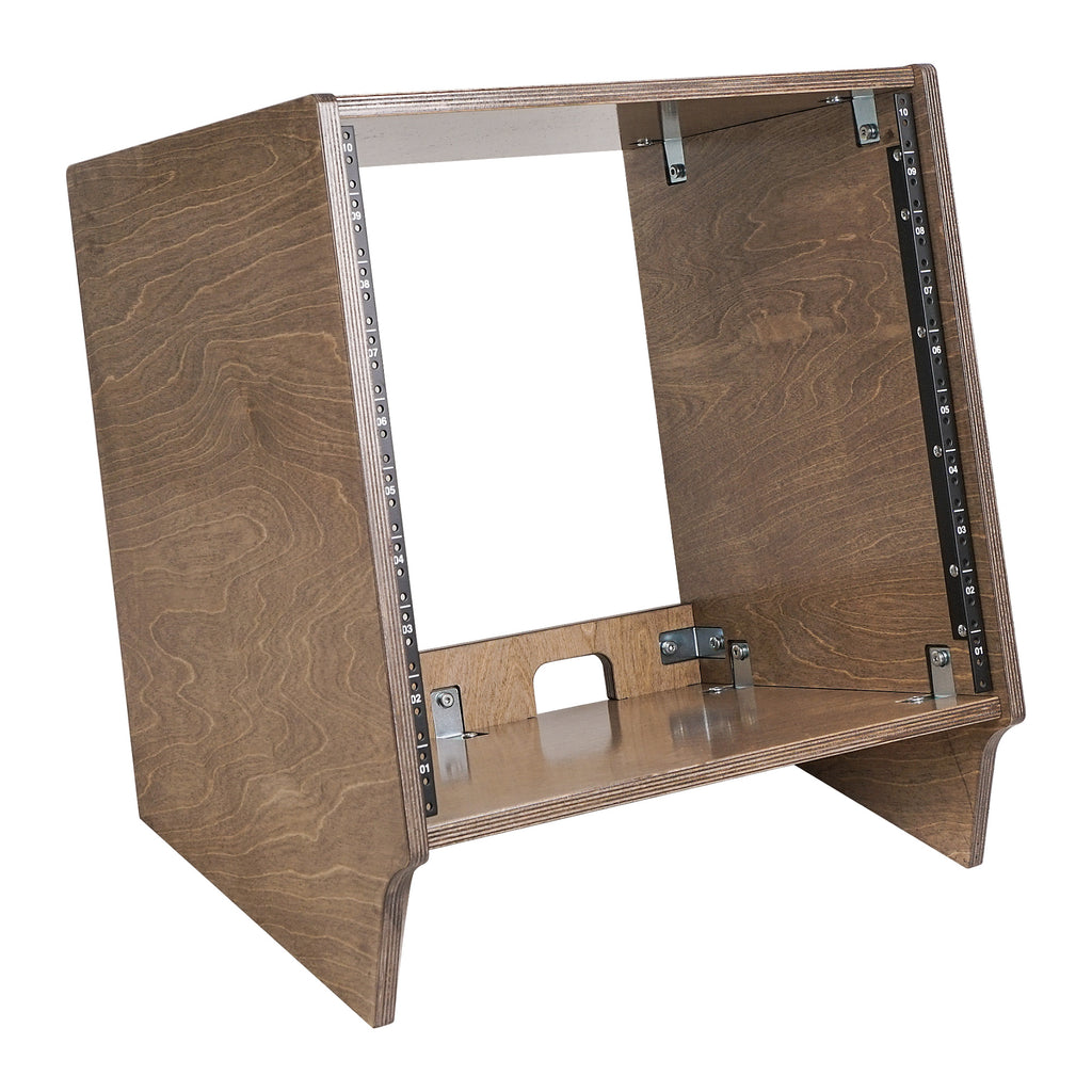 Sound Town SDRK-10SLB | DIY 10U Angled Desktop Turret Studio Rack with Solid Baltic Birch Plywood, Weathered Brown, Assembly Required - Slanted Design