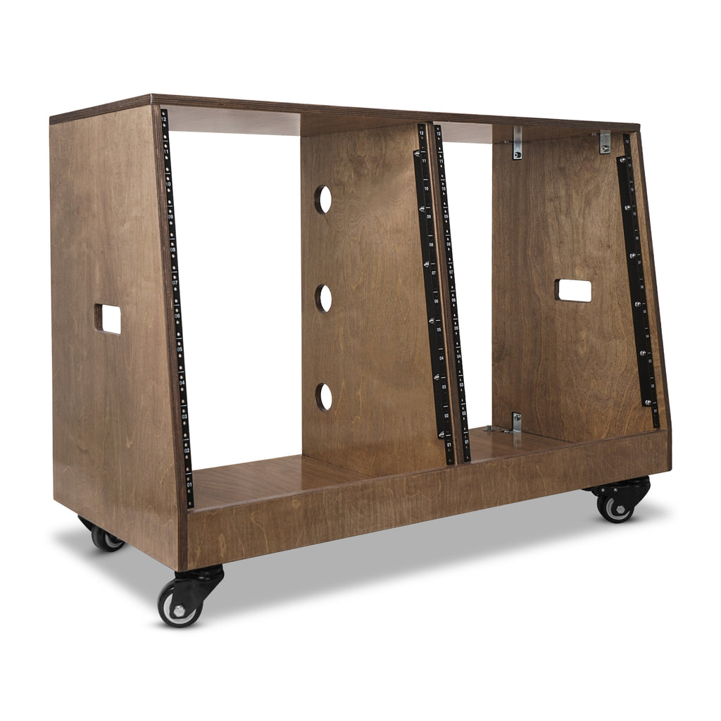 Sound Town SDRK-D12TB-R | REFURBISHED: DIY 2 x 12U Slanted Studio Rack with Baltic Birch Plywood, Casters, Weathered Brown, for Recording Room, Home Studio - Audio Equipment