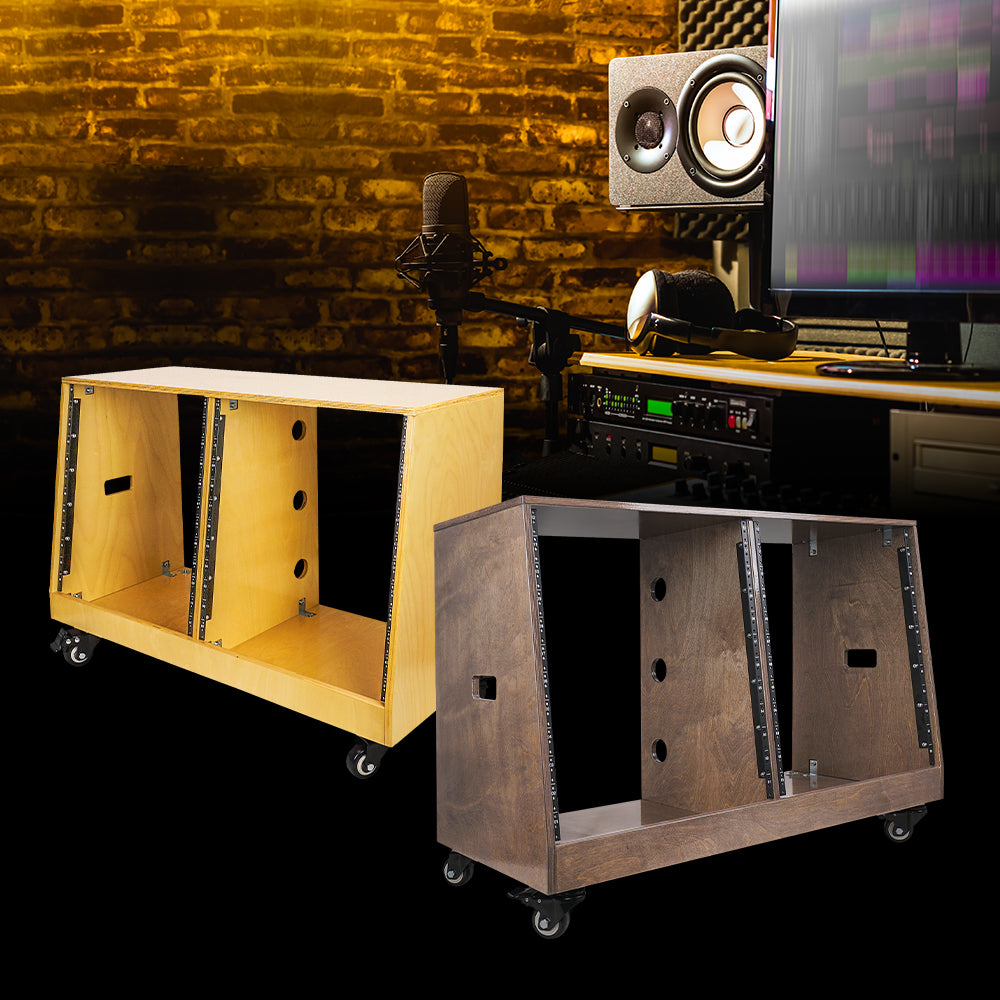 Sound Town SDRK-D12TB-R | REFURBISHED: DIY 2 x 12U Slanted Studio Rack with Baltic Birch Plywood, Casters, Weathered Brown, for Recording Room, Home Studio - Music Audio / Equipment