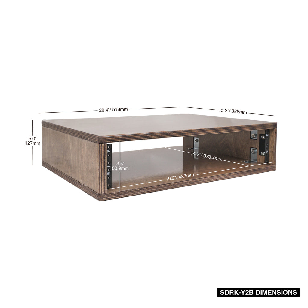 Sound Town SDRK-Y2B | DIY 2U Studio Rack with Baltic Birch Plywood, Weathered Brown for Recording Room, Home Studio-Dimensions & Size