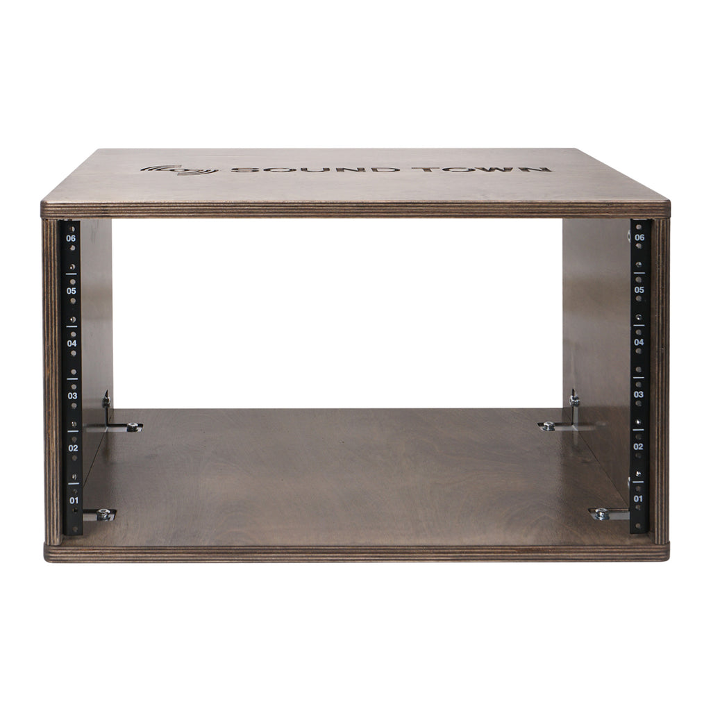 Sound Town SDRK-Y6B DIY 6U Studio Rack with Baltic Birch Plywood, Weathered Brown - Open Back