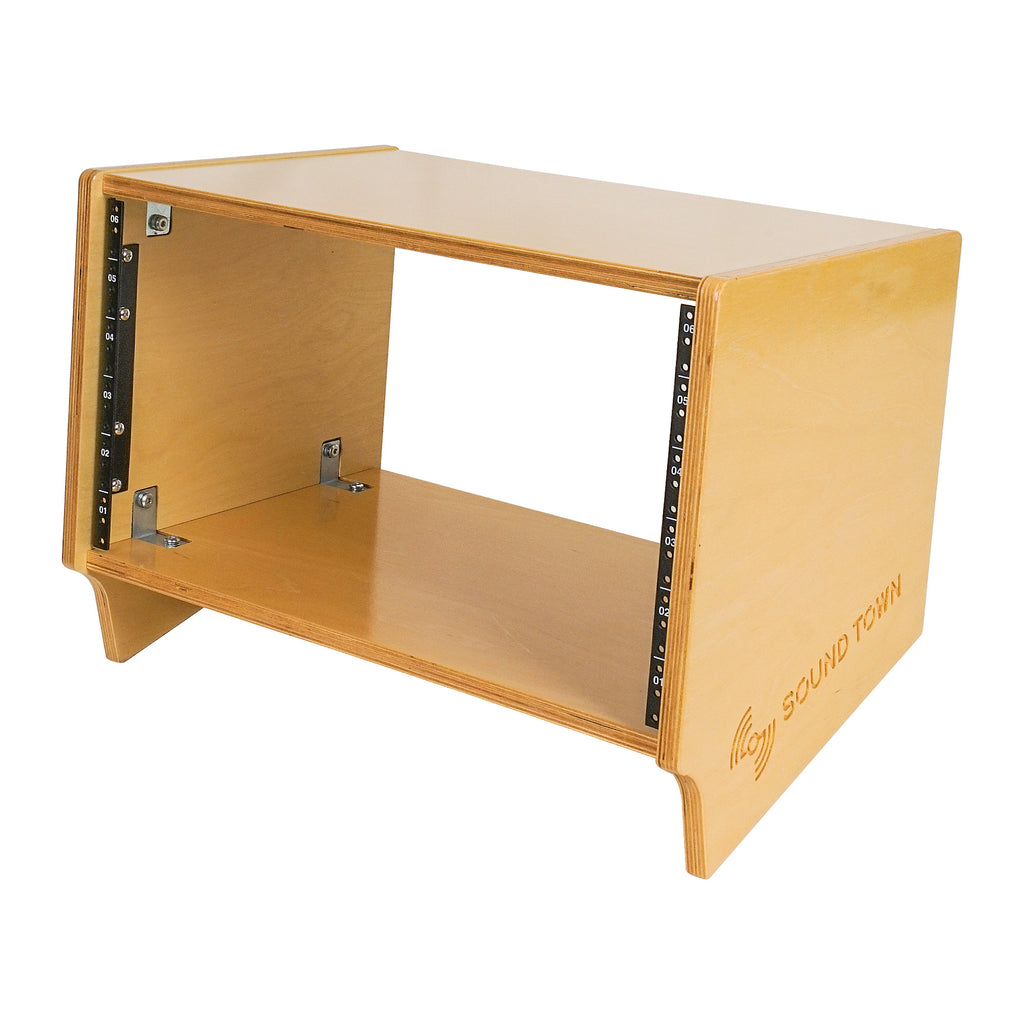 Sound Town SDRK-Y6SL DIY 6U Angled Desktop Turret Studio Rack with Baltic Birch Plywood, Golden Oak, Assembly Required - Audio Equipment Furniture, Slanted Design