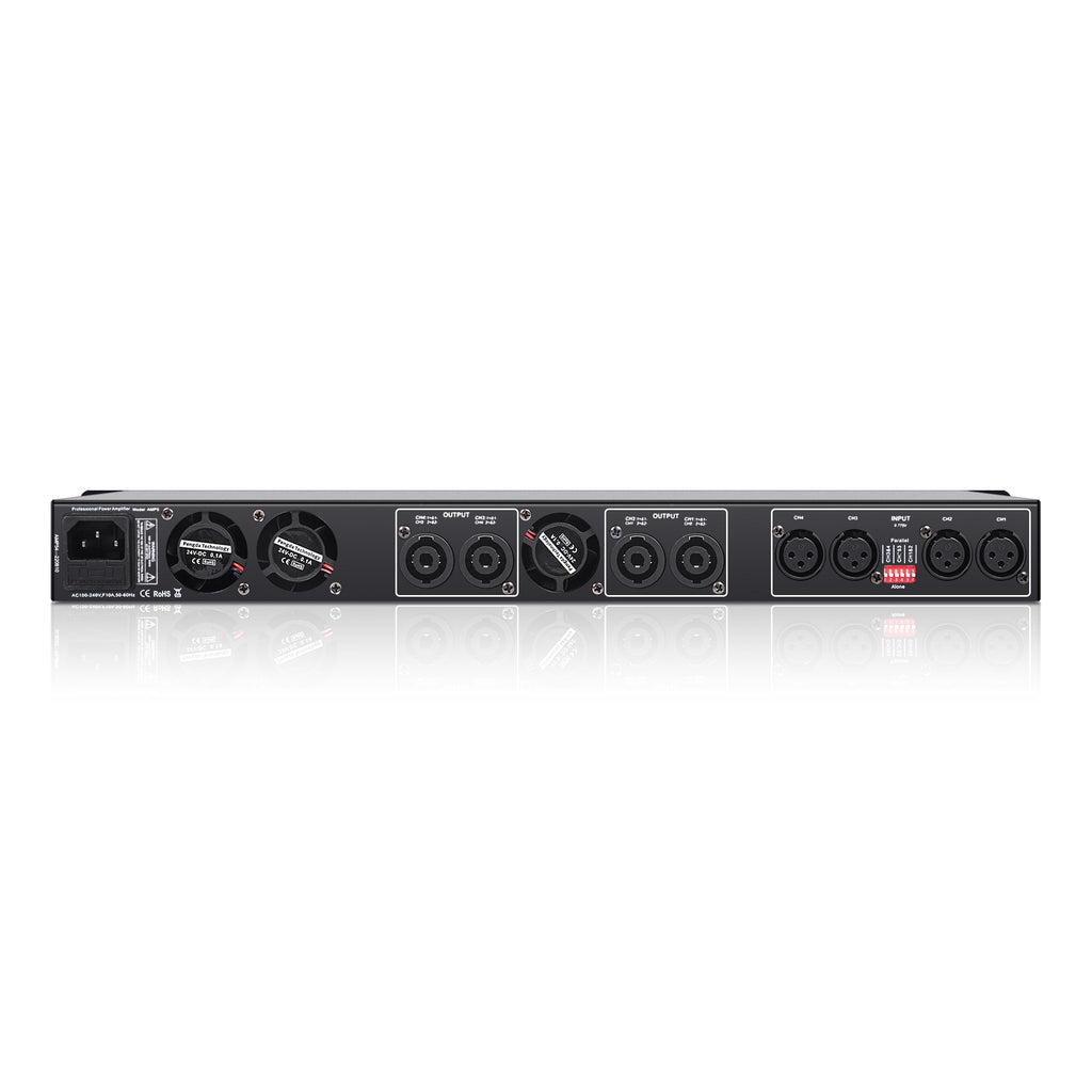 Sound Town ST-UPDM4C Ultra-Lightweight 1U 4-Channel PA/DJ Power Amplifier, 4 x 1400W at 4-ohm, Supports 4 & 8-ohm - Back Panel