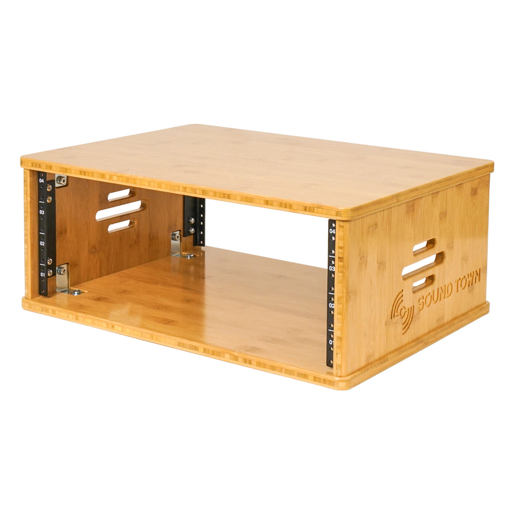 Sound Town STBR-4U-R | REFURBISHED: DIY 4U Solid Bamboo Studio Rack w/ 14.2" Depth, Ventilation for Recording Room, PA/DJ Pro Audio, Home Audio - Left Panel
